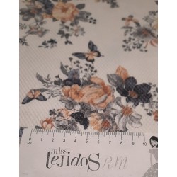 PIQUE FLORAL BEIGE Y GRIS